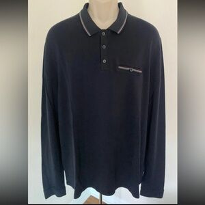TED BAKER Mens Quarter Buttoned Neck Long Sleeve Navy Blue Top Golf Shirt